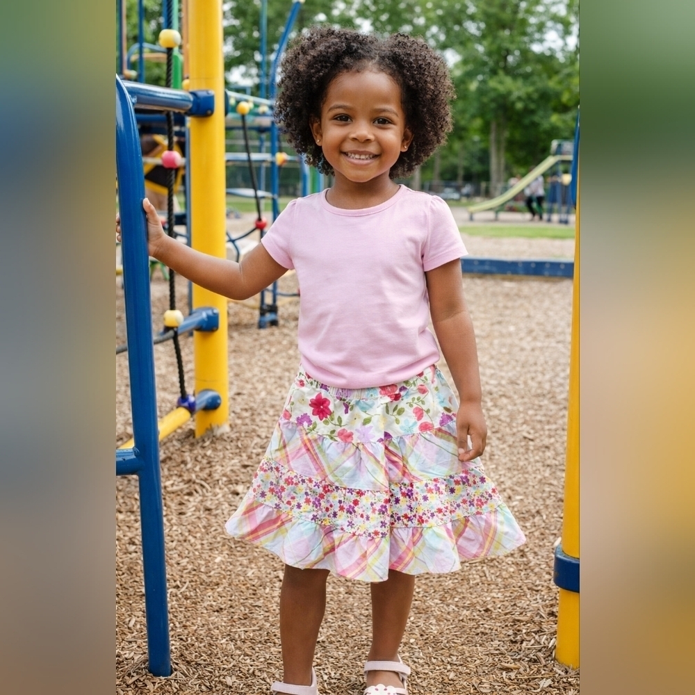 Crazy 8 3t Floral And Plaid Tiered Skirt
